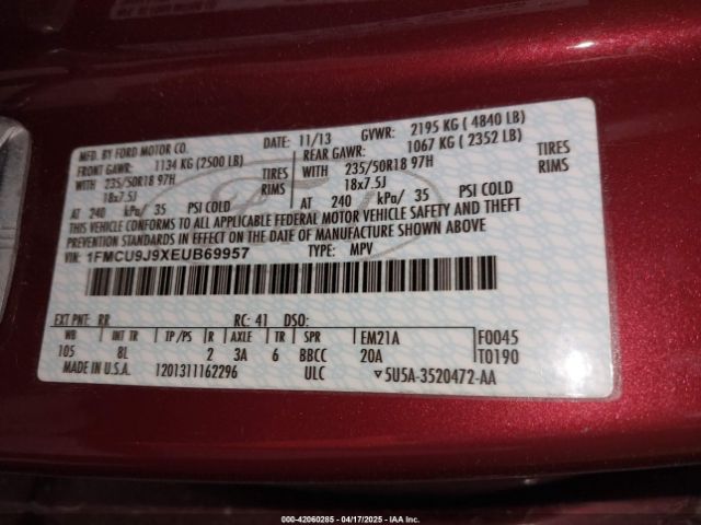 1FMCU9J9XEUB69957 Ford Escape Titanium