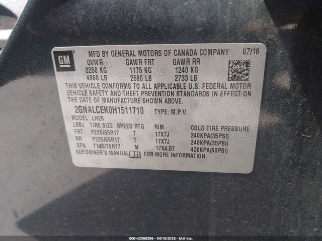 2GNALCEK0H1511710 Chevrolet EQUINOX LT