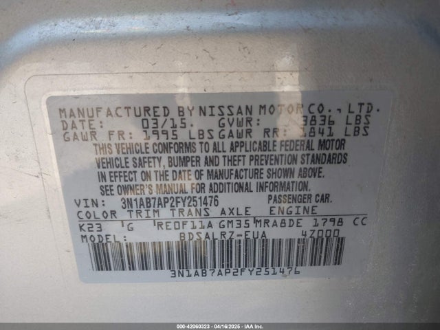 3N1AB7AP2FY251476 Nissan SENTRA SR