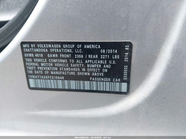 1VWAT7A3XFC015946 Volkswagen Passat 1.8t Wolfsburg Edition