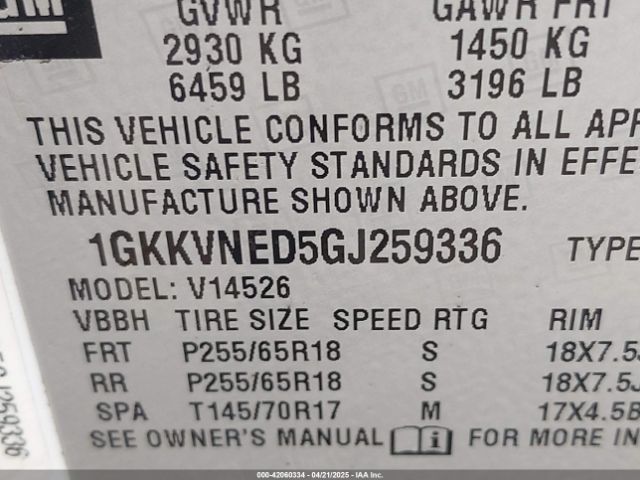 1GKKVNED5GJ259336 GMC Acadia Sle-1