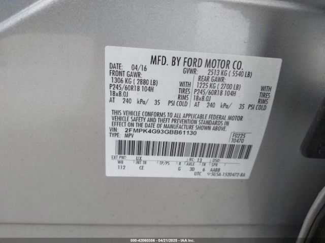 2FMPK4G93GBB61130 Ford EDGE SE