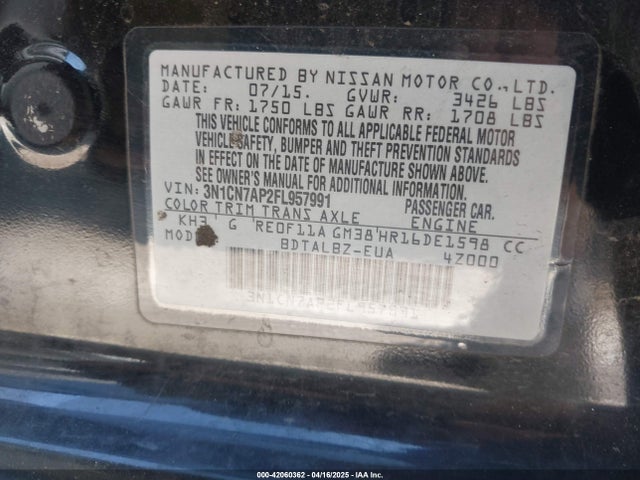3N1CN7AP2FL957991 Nissan Versa 1.6 Sv