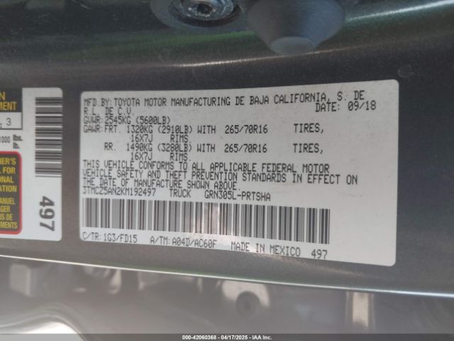 3TMCZ5AN2KM192497 Toyota Tacoma Trd Off Road