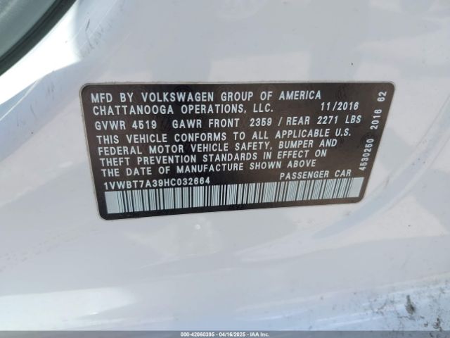 1VWBT7A39HC032664 Volkswagen Passat 1.8t Se