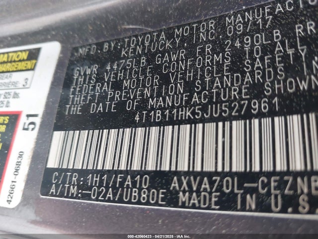 4T1B11HK5JU527961 Toyota CAMRY LE