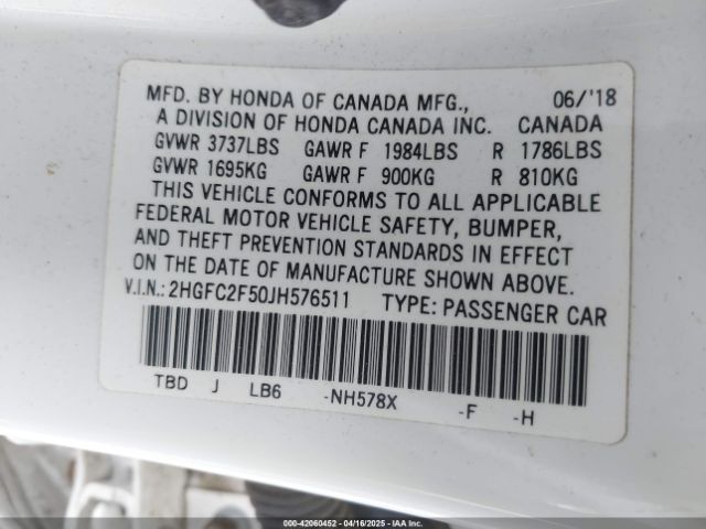 2HGFC2F50JH576511 Honda Civic Lx