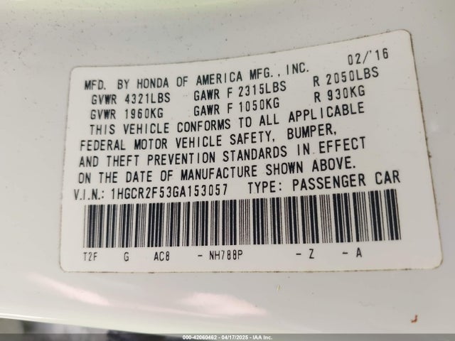 1HGCR2F53GA153057 Honda Accord Sport