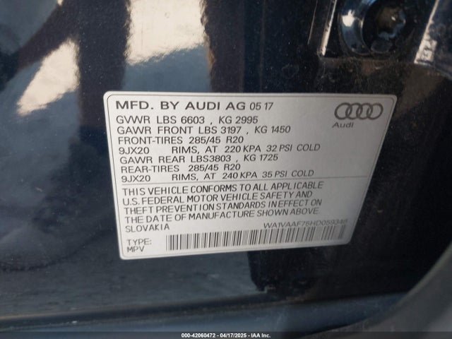 WA1VAAF75HD059346 Audi Q7 3.0t Premium