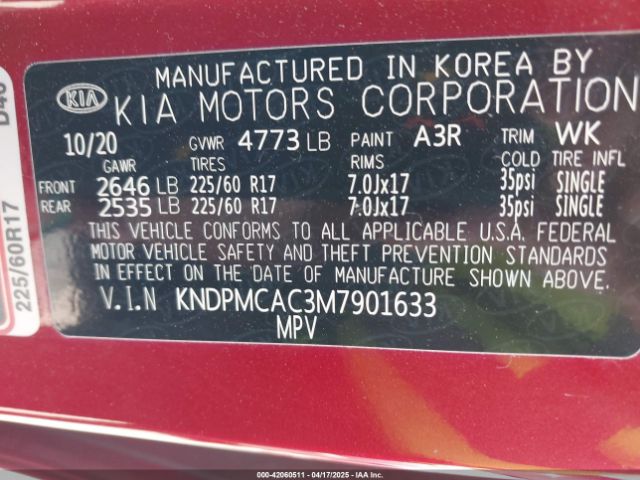 KNDPMCAC3M7901633 KIA Sportage Lx