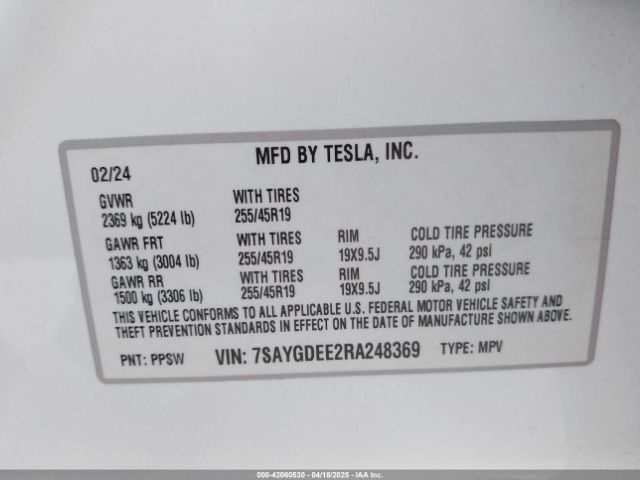 2024 TESLA MODEL Y 7SAYGDEE2RA248369 Photo 8