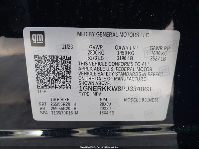 1GNERKKW8PJ334863 Chevrolet Traverse Fwd Premier