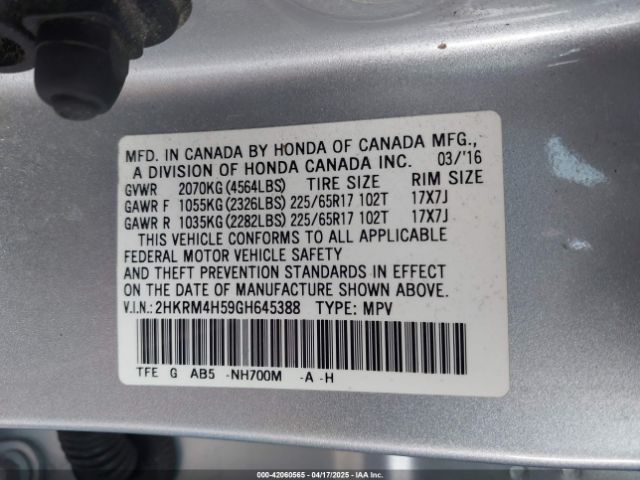 2HKRM4H59GH645388 Honda CR-V EX