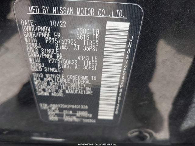 JN8AY2DA2P9401328 Nissan Armada Platinum 2wd