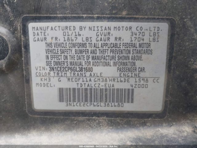 3N1CE2CP6GL381680 Nissan Versa Note S Plus