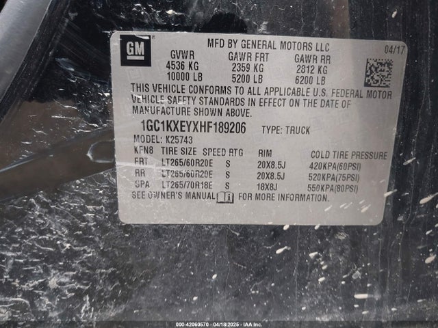 1GC1KXEYXHF189206 Chevrolet Silverado 2500hd High Country