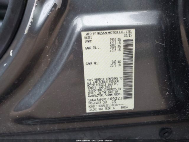 1N4AL3AP6FC269223 Nissan Altima 2.5/2.5 S/2.5 Sl/2.5 Sv