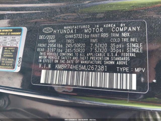 KM8R74HE5MU267381 Hyundai Palisade Calligraphy