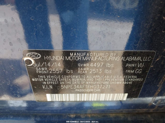 5NPE34AF1FH037271 Hyundai Sonata Limited