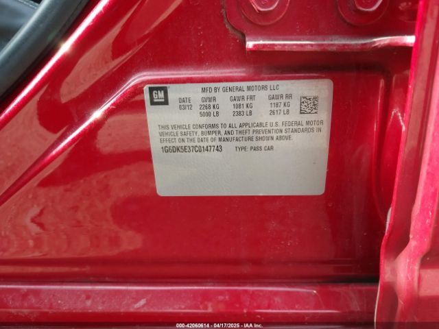 2012 CADILLAC CTS 1G6DK5E37C0147743 Photo 8