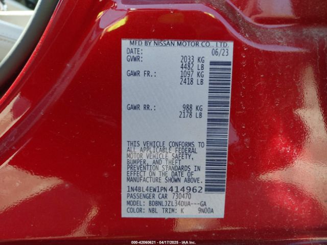 1N4BL4EW1PN414962 Nissan Altima Sl Intelligent Awd