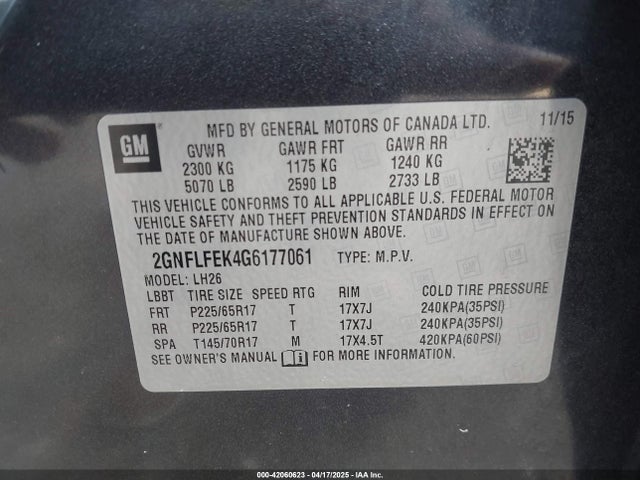 2GNFLFEK4G6177061 Chevrolet lea - e85 max, aluminum