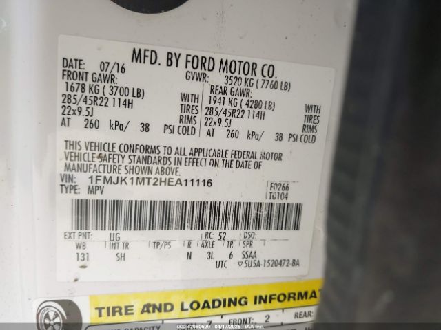 1FMJK1MT2HEA11116 Ford Expedition El Platinum