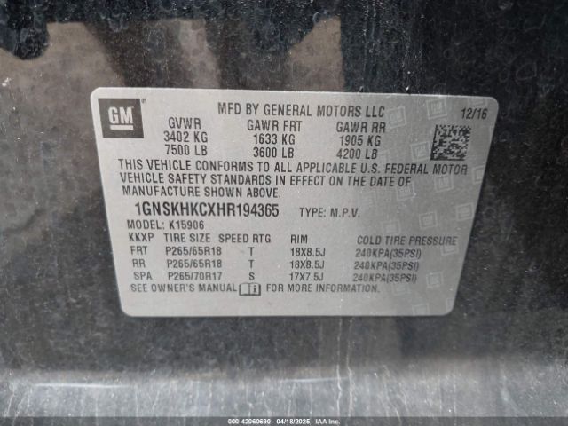 1GNSKHKCXHR194365 Chevrolet Suburban Lt