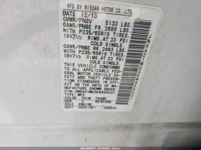 JN8AZ1MU3EW408031 Nissan Murano Le/s/sl/sv