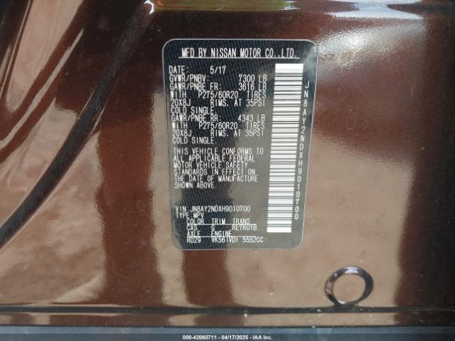 JN8AY2NDXH9010700 Nissan Armada Sl