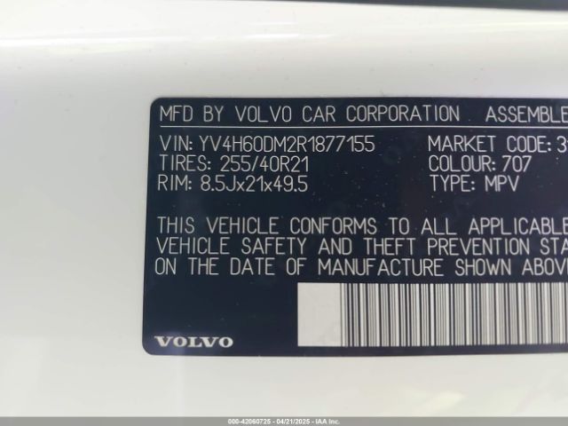 YV4H60DM2R1877155 Volvo Xc60 Recharge Plug-in Hybrid T8 Ultimate Dark Theme