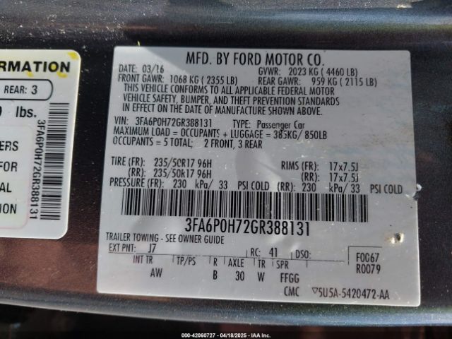 3FA6P0H72GR388131 Ford FUSION SE
