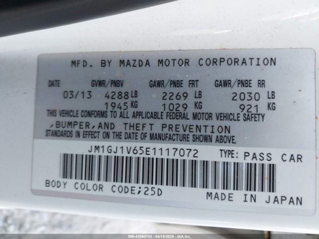 JM1GJ1V65E1117072 Mazda Mazda6 I Touring