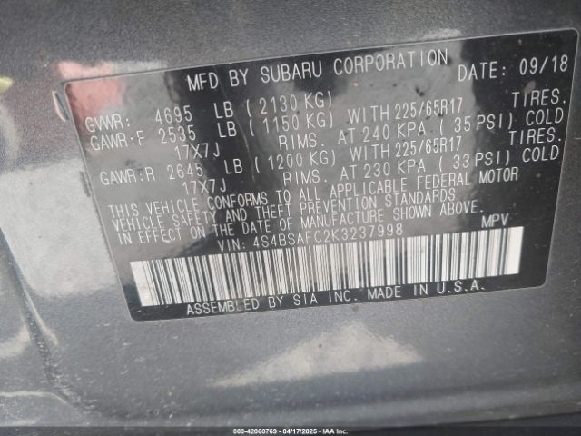 2019 SUBARU OUTBACK 4S4BSAFC2K3237998 Photo 8