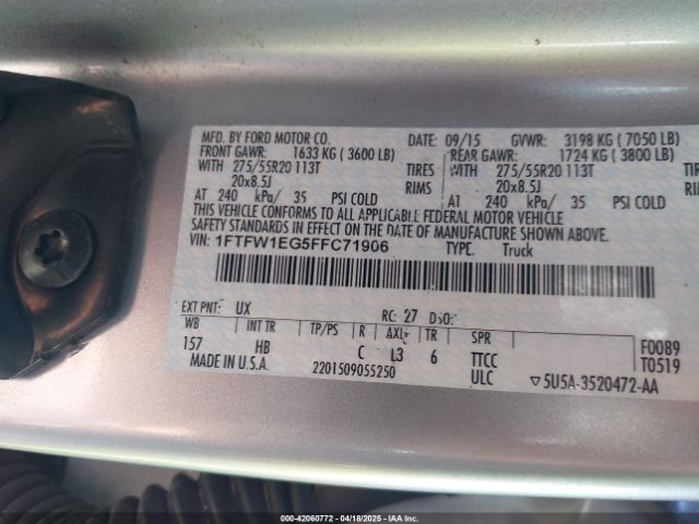 1FTFW1EG5FFC71906 Ford F-150 Lariat