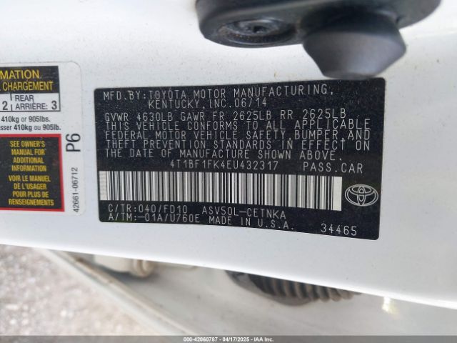 4T1BF1FK4EU432317 Toyota CAMRY LE