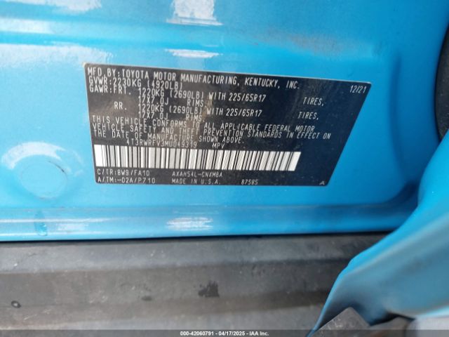 4T3RWRFV3MU049319 Toyota Rav4 Hybrid Xle