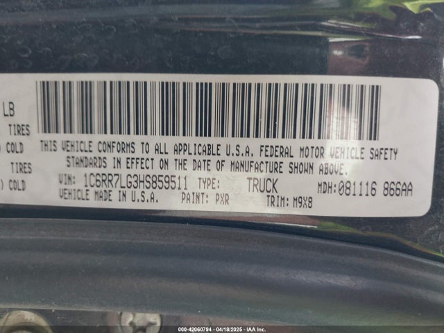 1C6RR7LG3HS859511 RAM 1500 Big Horn  4x4 5'7 Box