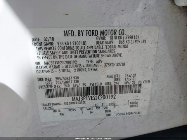 MAJ3P1VE2JC200192 Ford Ecosport Titanium