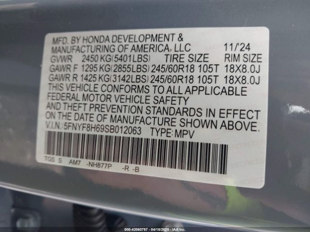 5FNYF8H69SB012063 Honda Passport Awd Trailsport
