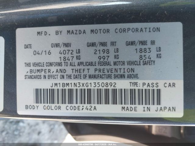 JM1BM1N3XG1350892 Mazda Mazda3 S Grand Touring