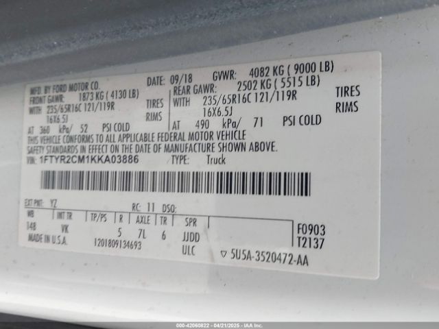 1FTYR2CM1KKA03886 Ford Transit-250