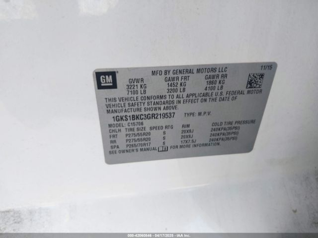 1GKS1BKC3GR219537 GMC YUKON SLT