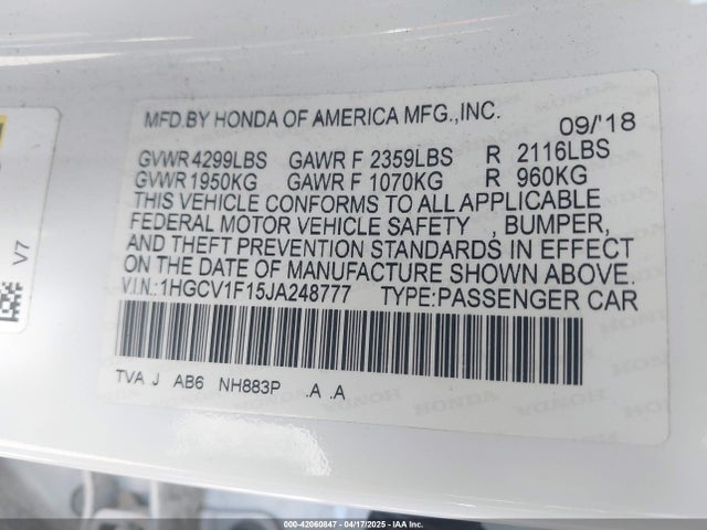 1HGCV1F15JA248777 Honda ACCORD LX