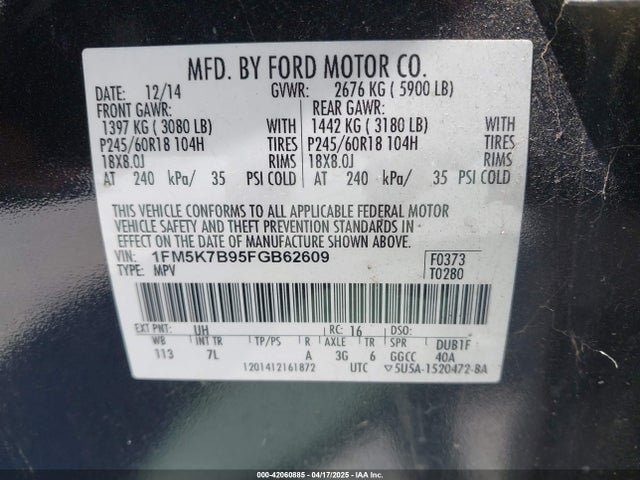 Ford Explorer 2015 1FM5K7B95FGB62609 Image 9