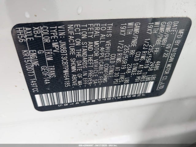JN8BT3CB7PW464185 Nissan Rogue Sl Intelligent Awd