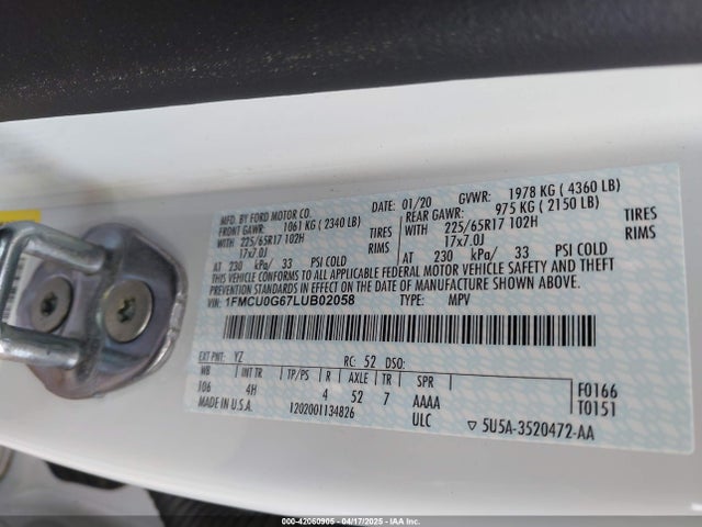 1FMCU0G67LUB02058 Ford ESCAPE SE