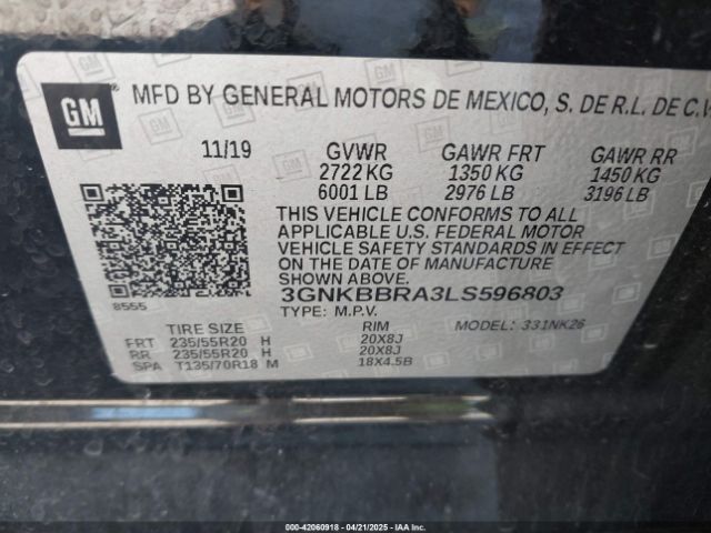 3GNKBBRA3LS596803 Chevrolet Blazer Fwd 1lt