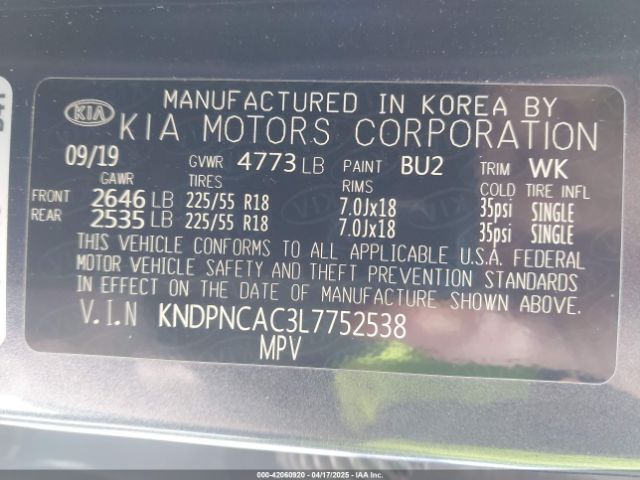 KNDPNCAC3L7752538 KIA Sportage Ex