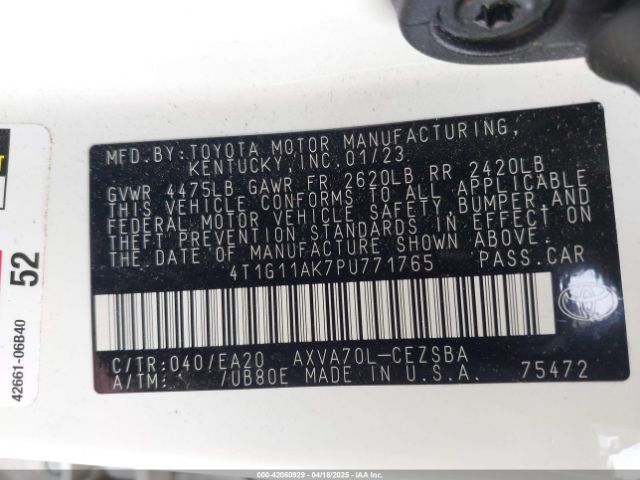 4T1G11AK7PU771765 Toyota CAMRY SE